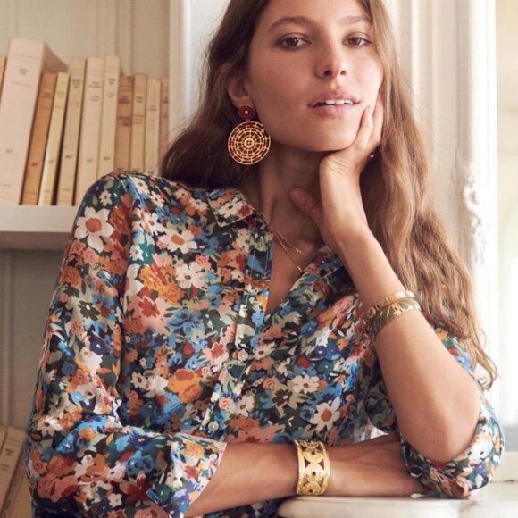 Sezane Pierro Shirt in Fall Flowers *BNWT* (70% cotton, 30% silk) - Picture 1 of 5